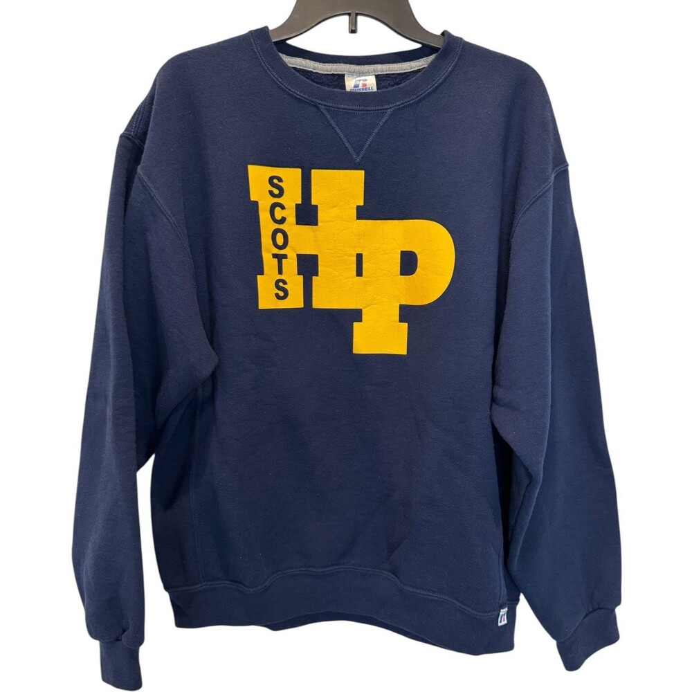 Vintage Retro Russell Athletic Pullover Sweatshirt Size Large HP Scots HS Blue